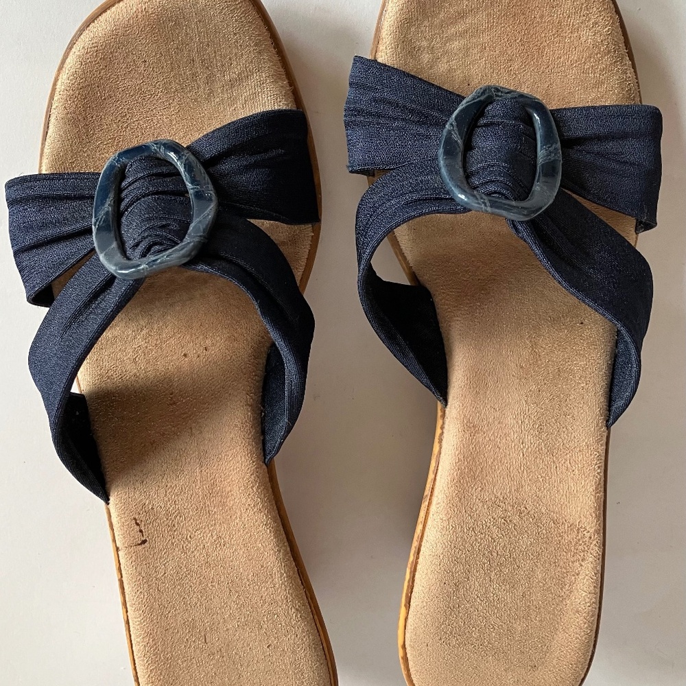 Women cork heeled slip on slides